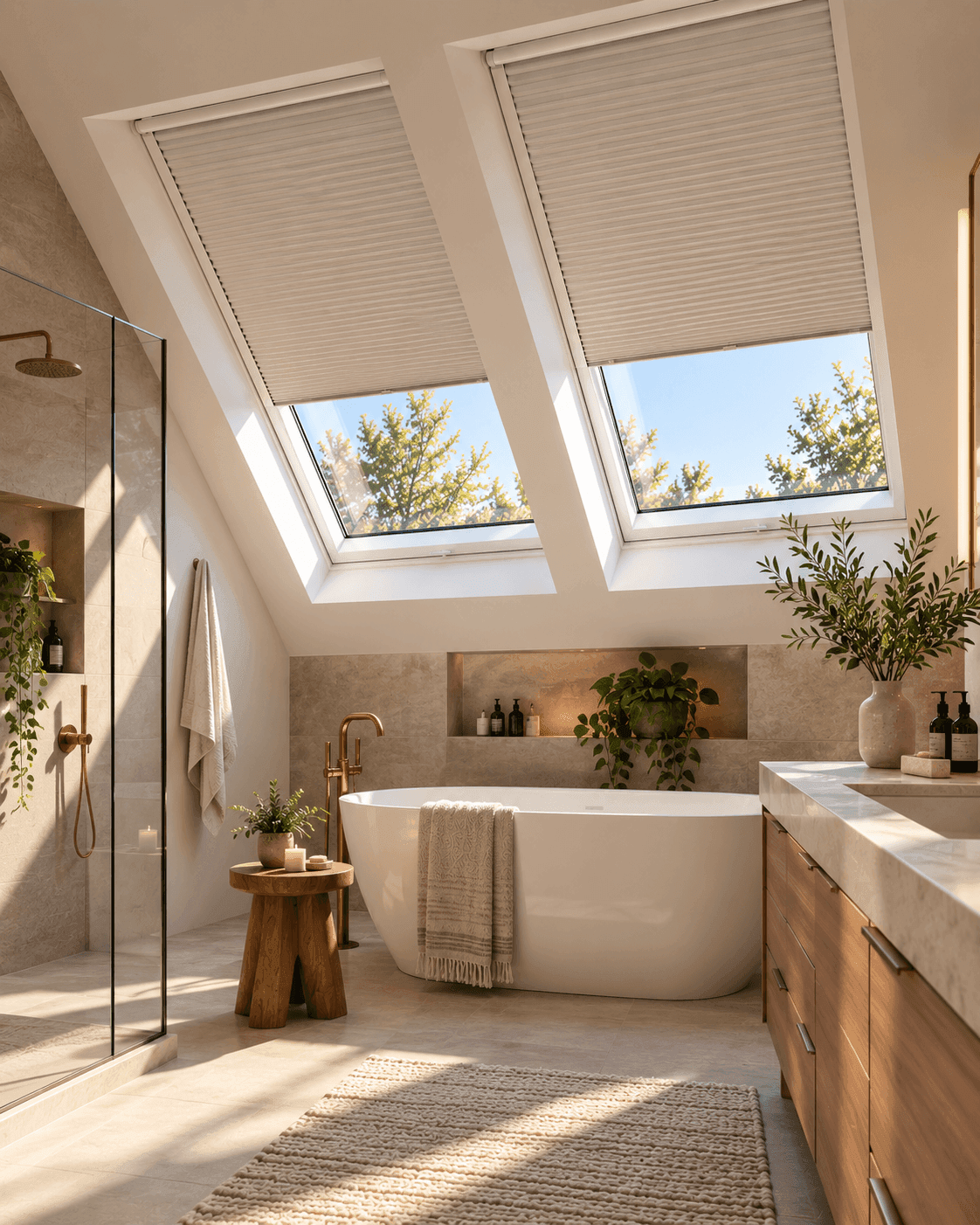Skylight blind above a bathroom