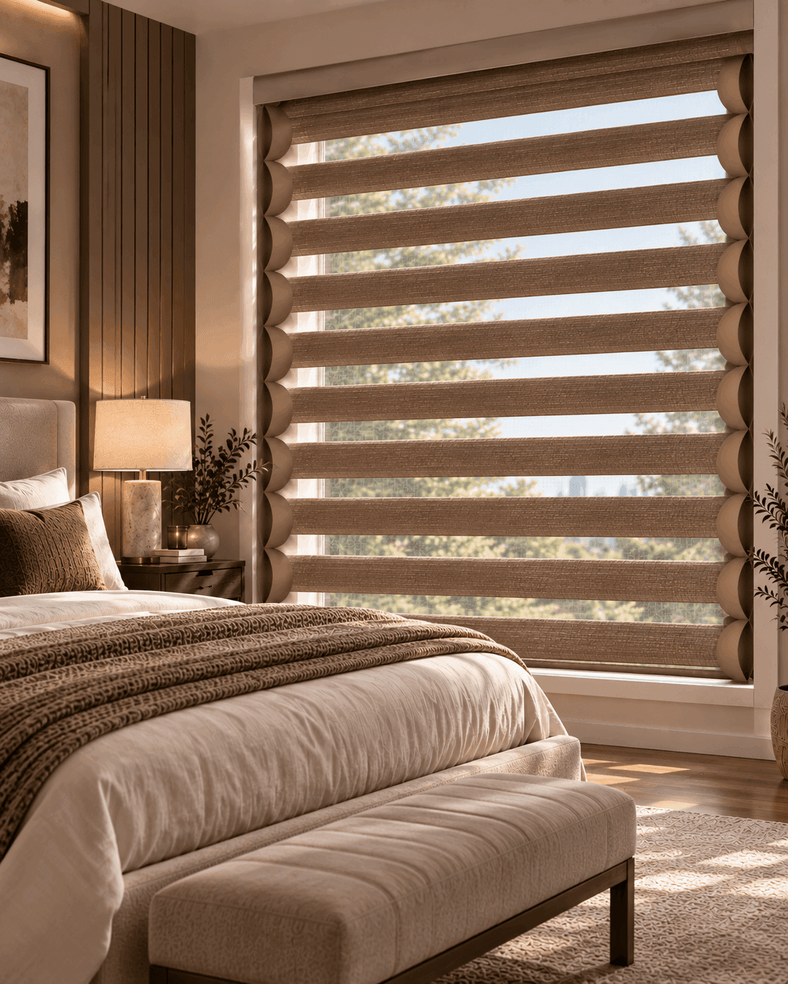 Butterfly blinds in a bedroom