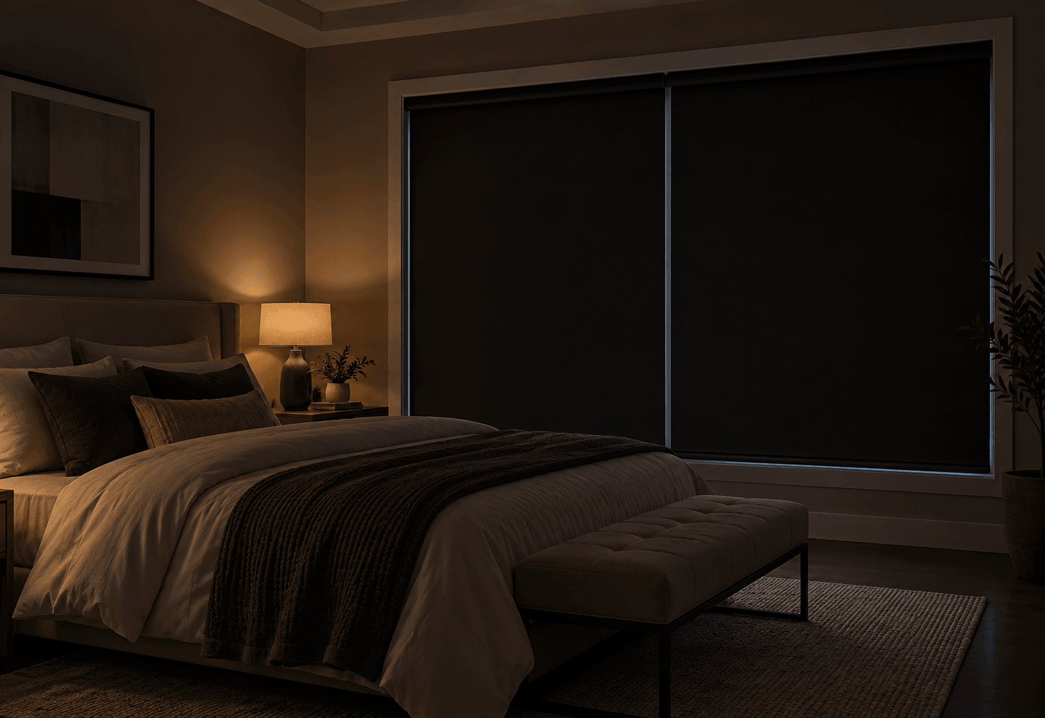 Blackout shades in a bedroom