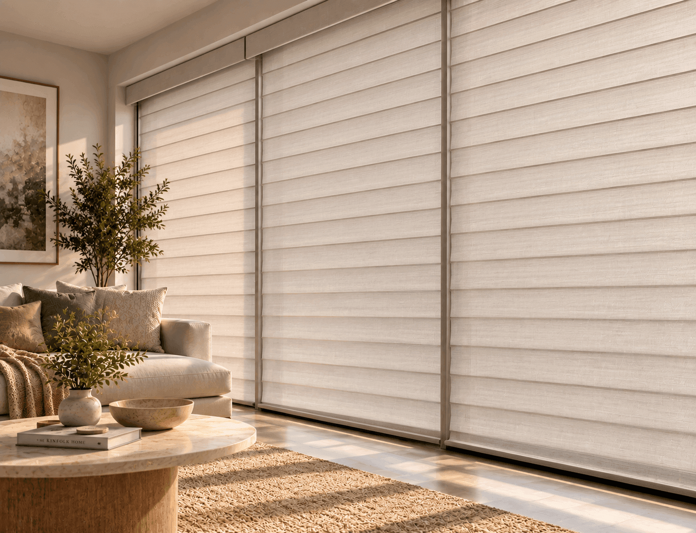 Shangri-La blind vanes rotated fully closed, opaque and even