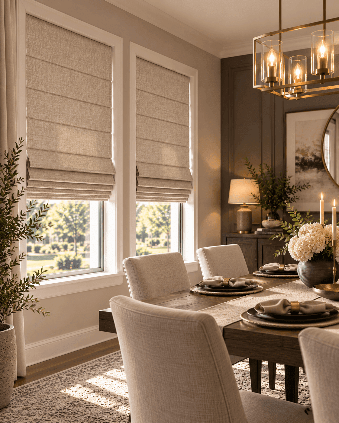 Roman blinds in a dining room window