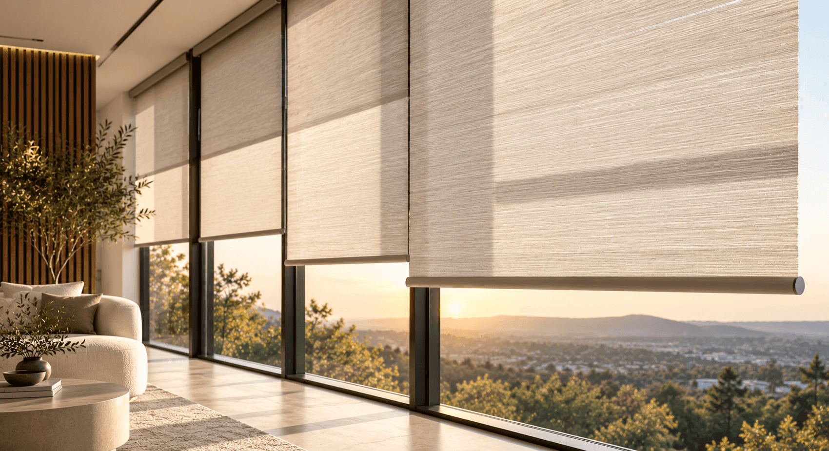 Custom blinds in a beautiful Dallas living room