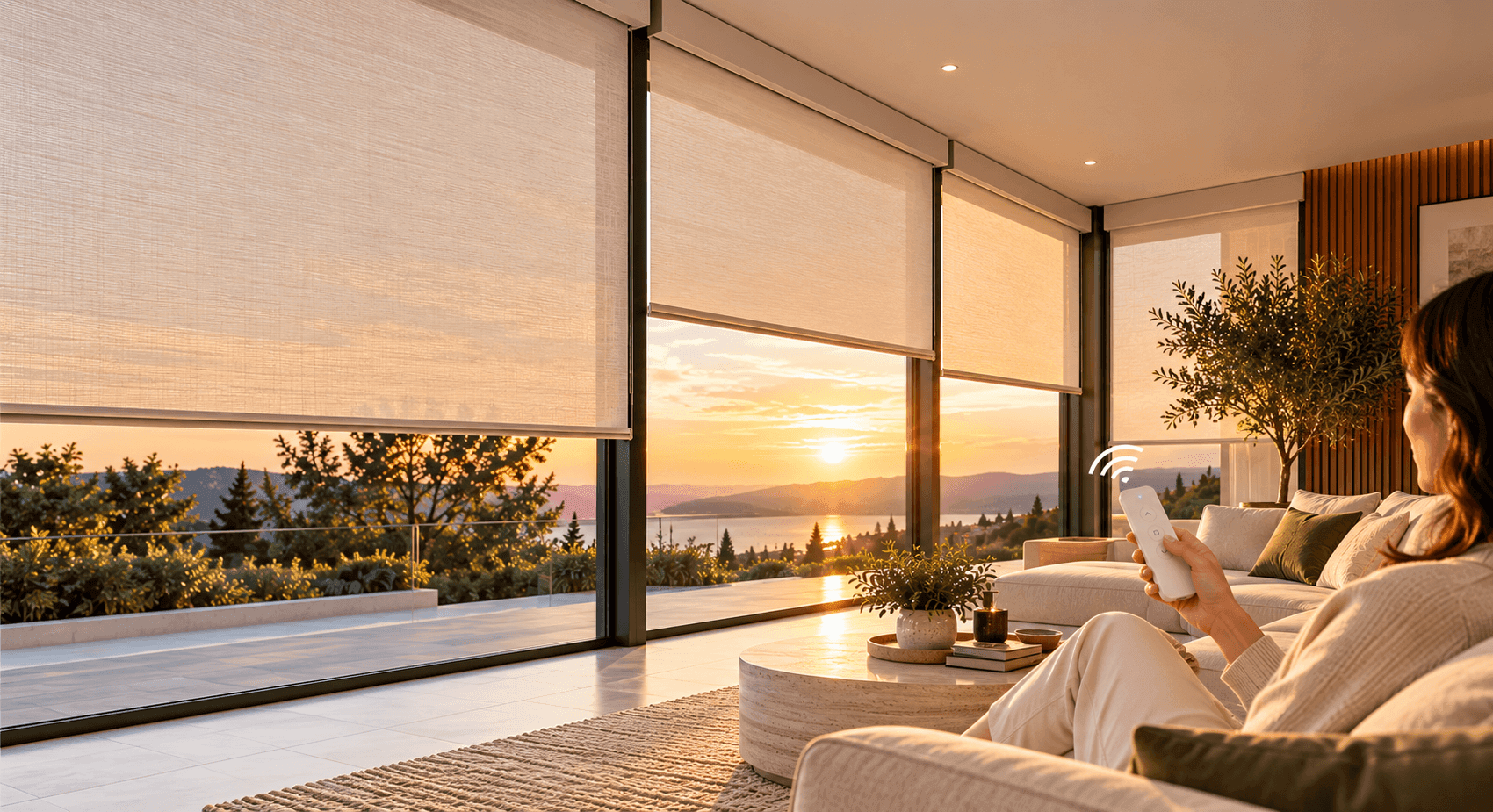 Motorized shades in a Dallas Fort Worth living room