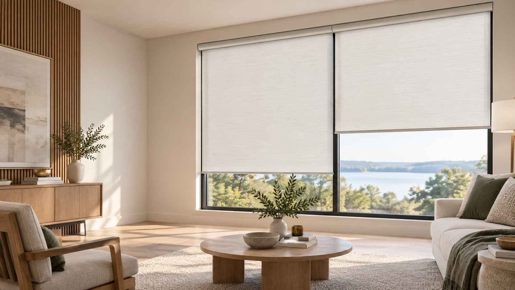 Roller blinds in a modern Dallas–Fort Worth home