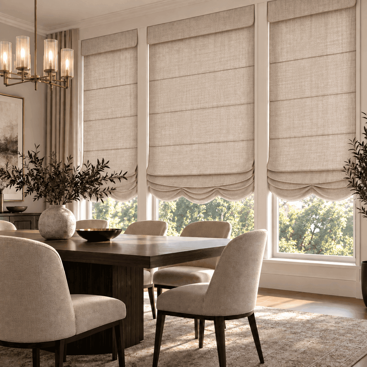 Hobbled-fold Roman blind in a bedroom window