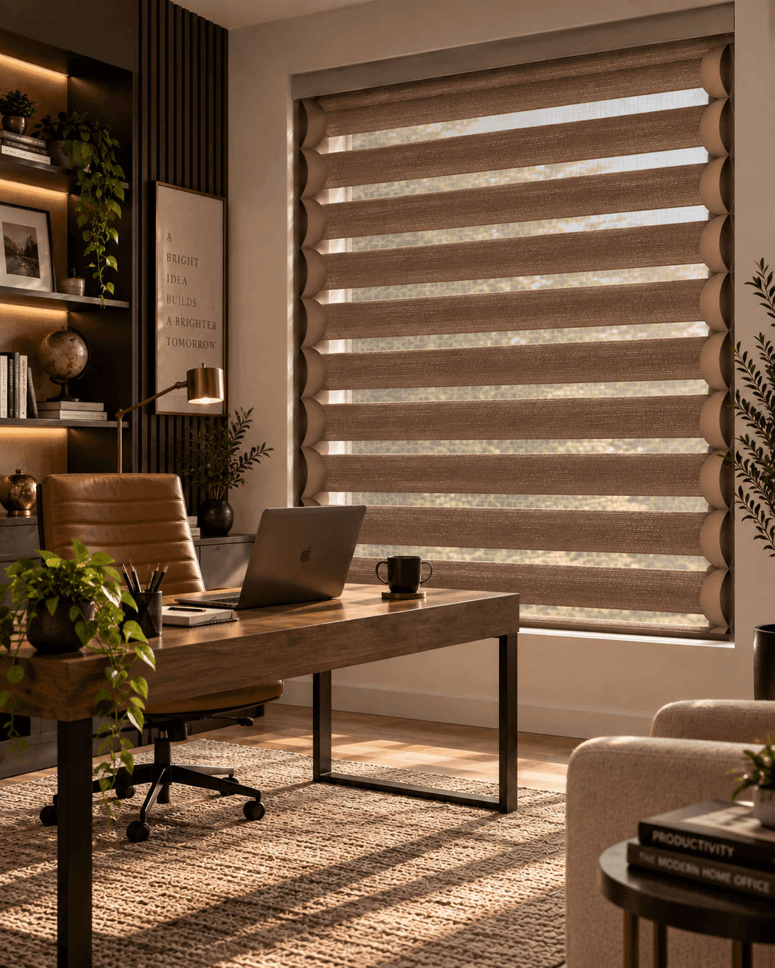 Butterfly blinds in a home office