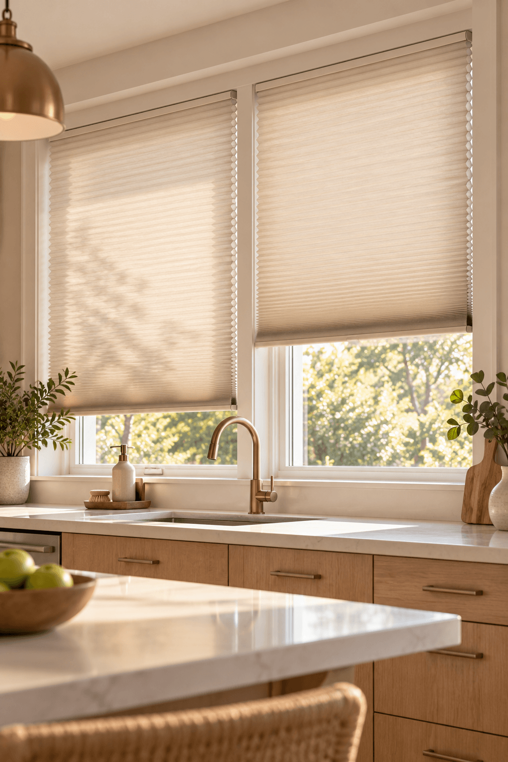 Honeycomb shades in a Frisco bedroom