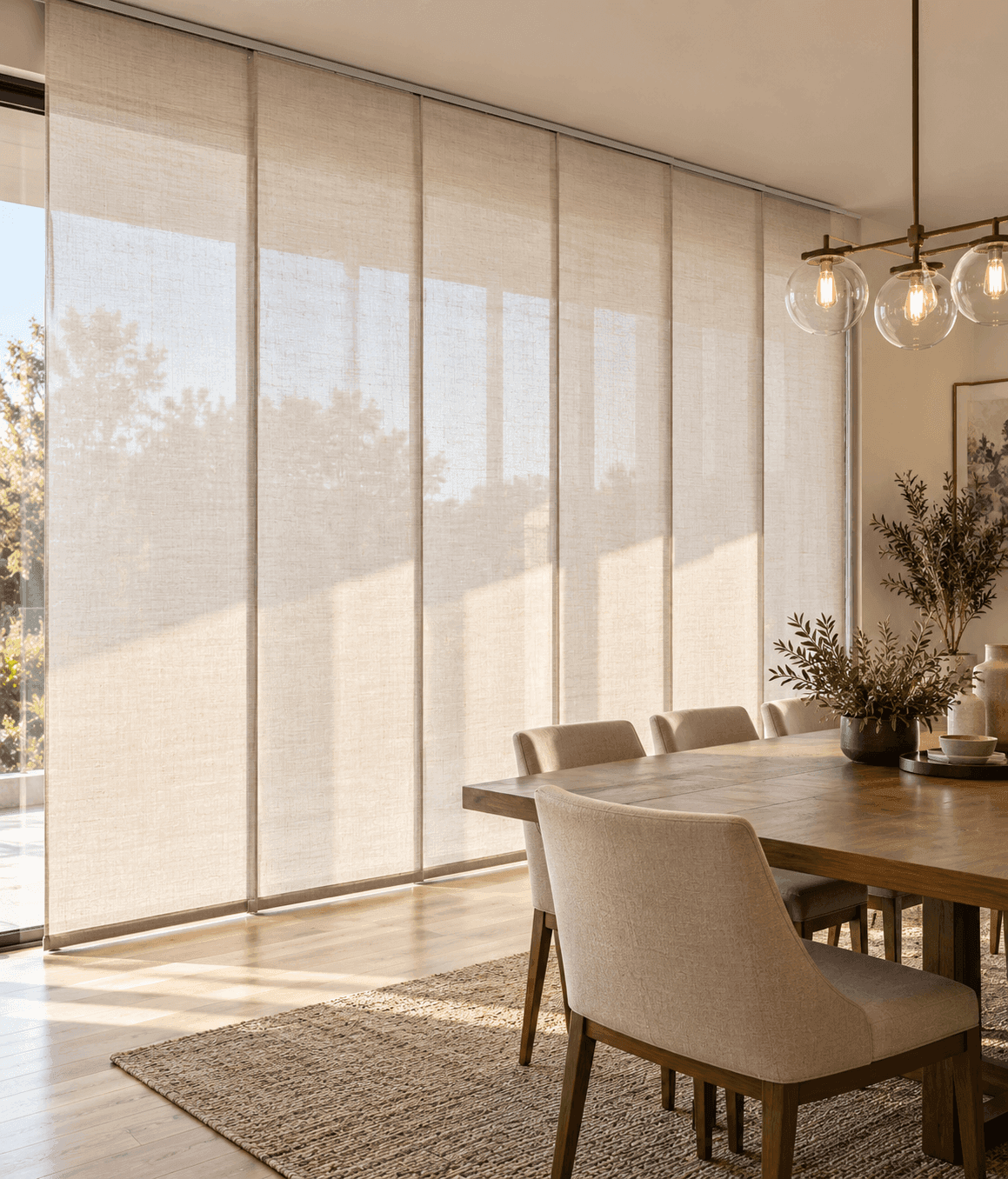 Panel Track Blinds shown closed with overlapping panels