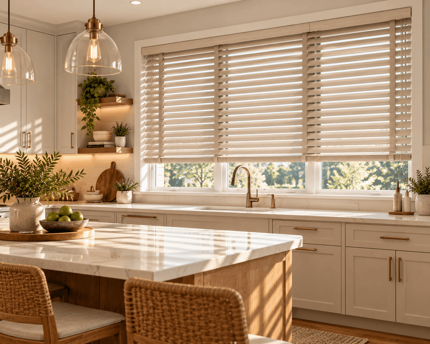 Fauxwood blinds in a Richardson kitchen