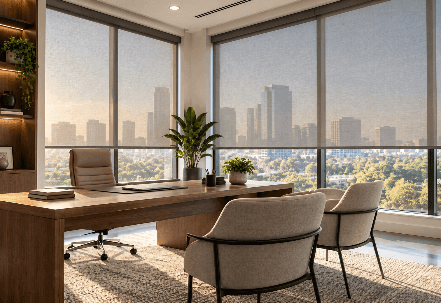 Solar shades in a home office
