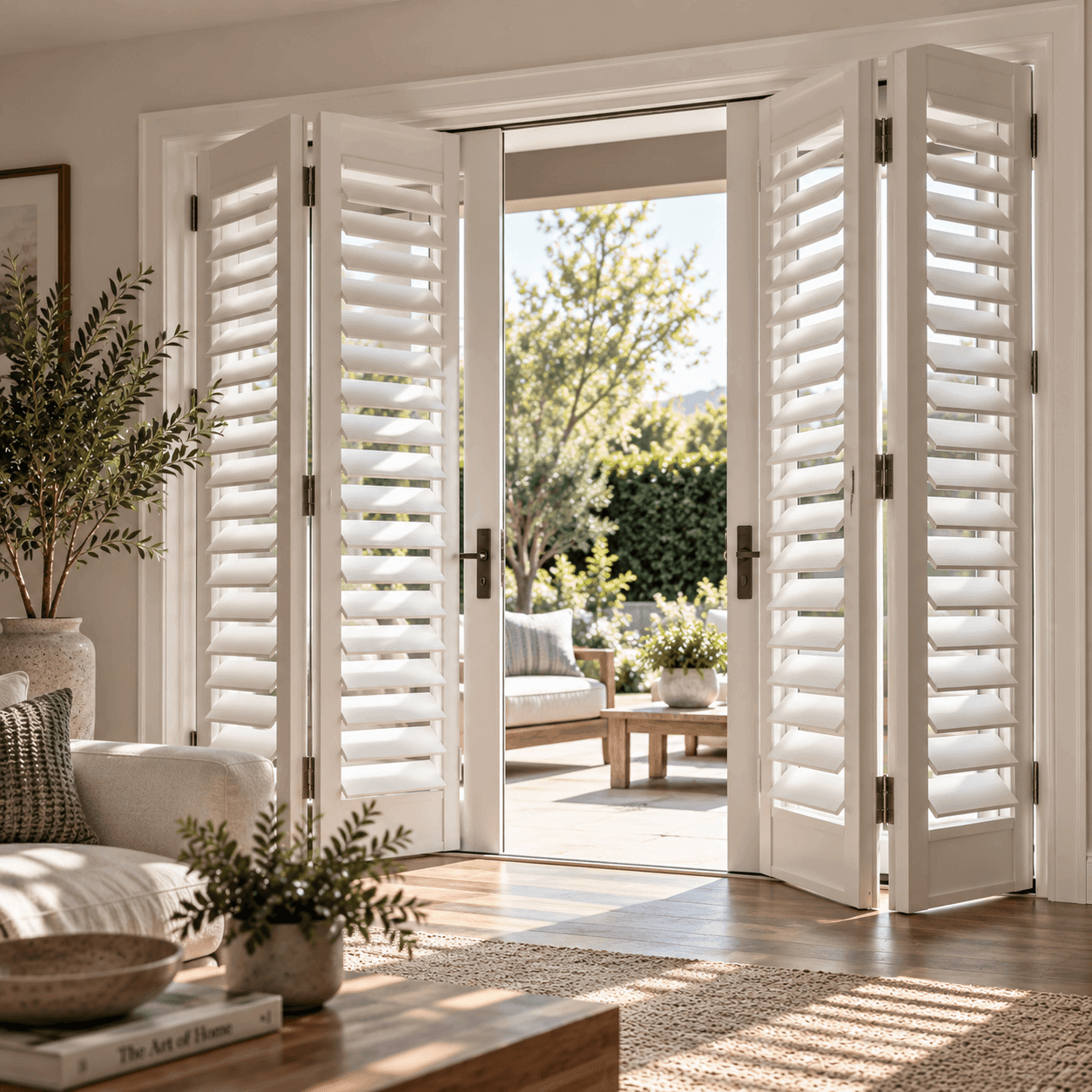 Bi-fold shutters on French doors