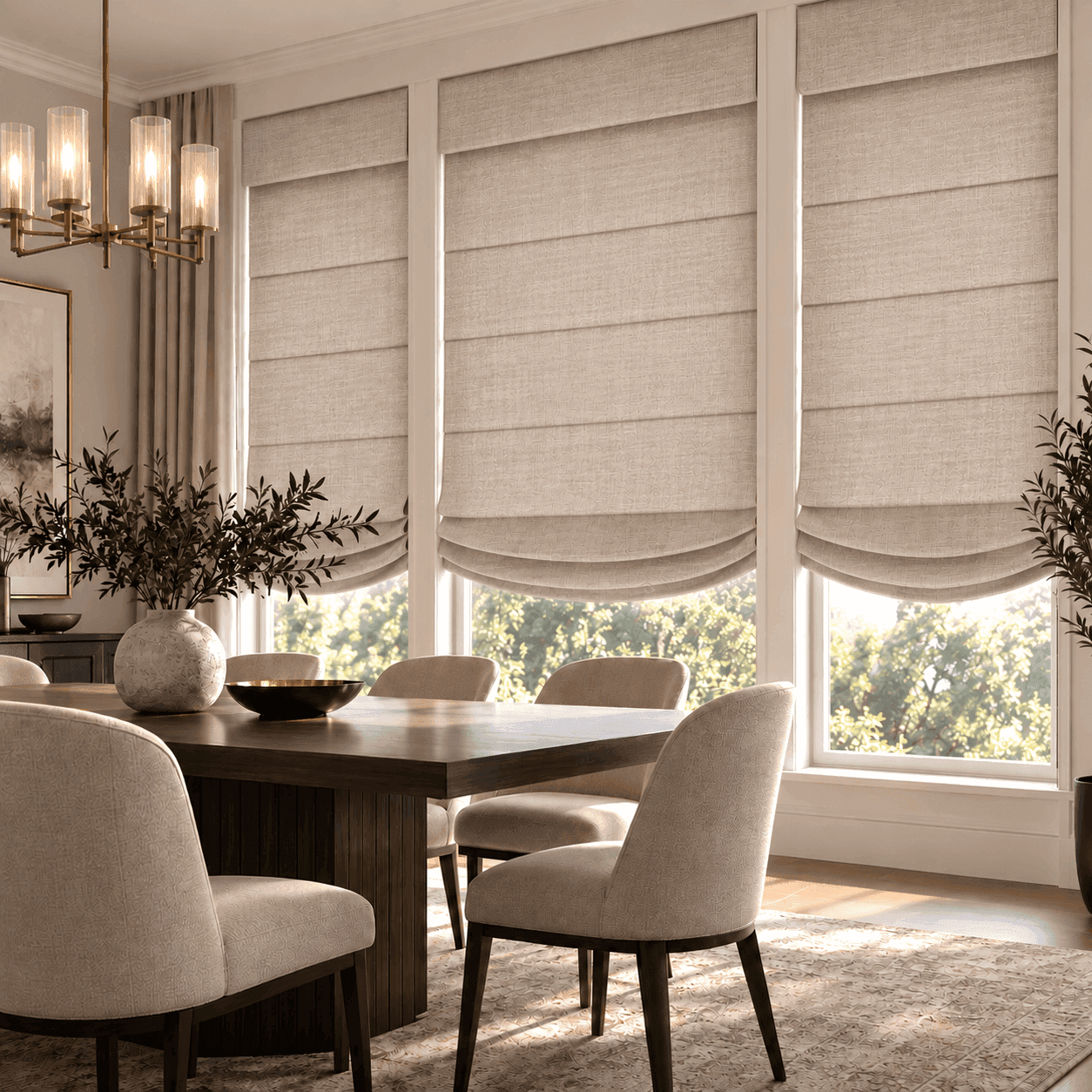 Relaxed-fold Roman blind in a living room window