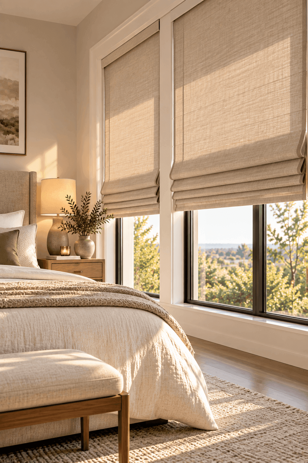 Roman shades in an elegant dining room