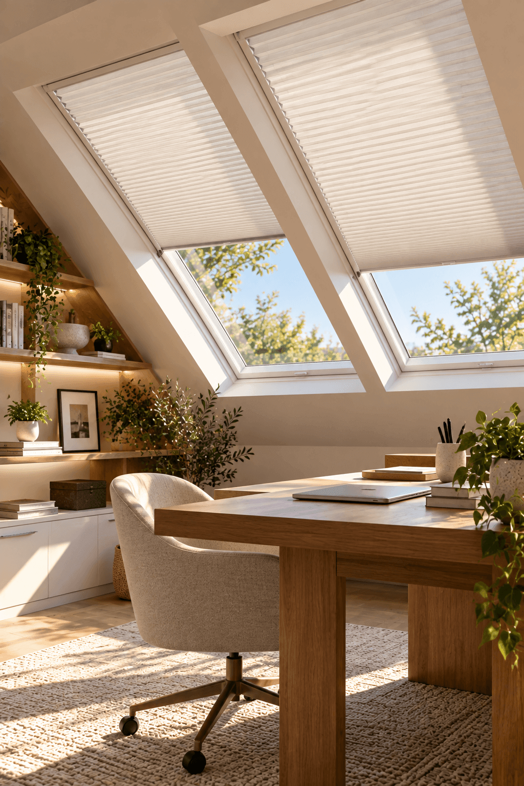 Skylight shade fitted to an angled ceiling window
