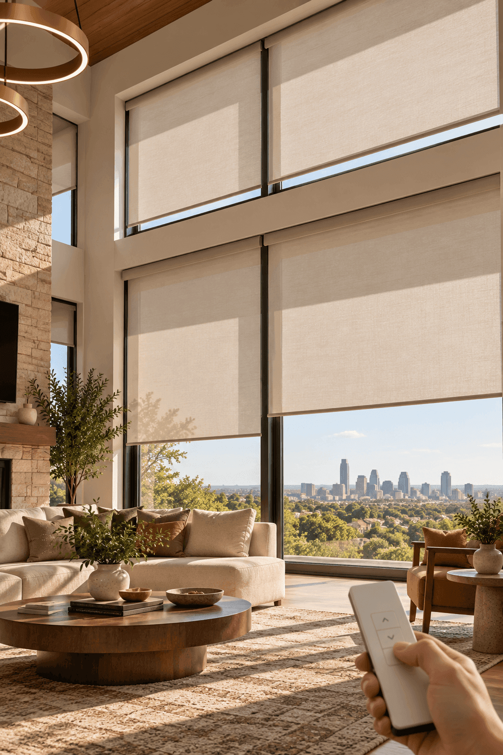 Motorized shades installed in a Texas home