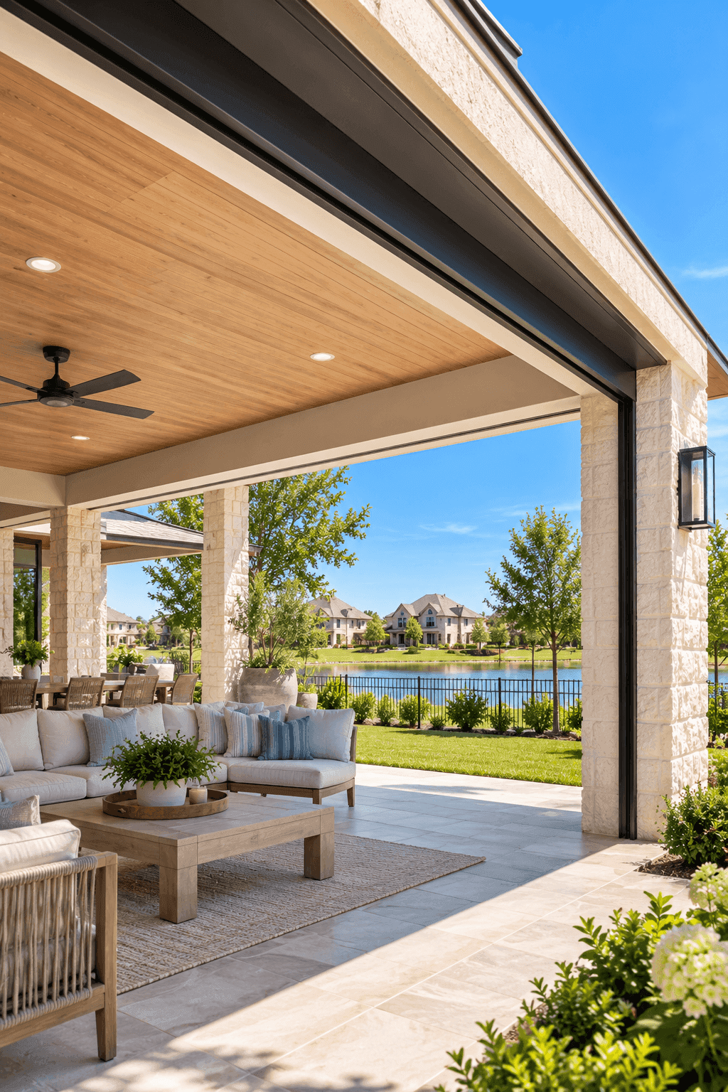 Retractable screen fully retracted, opening completely clear, Southlake home