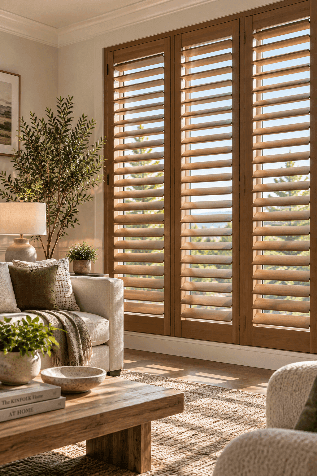 Wood plantation shutters