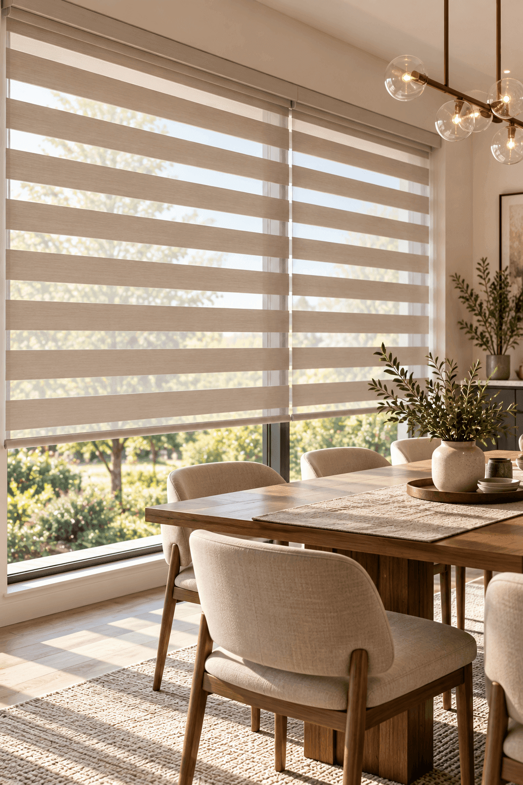 Zebra Blinds with alternating sheer and solid bands