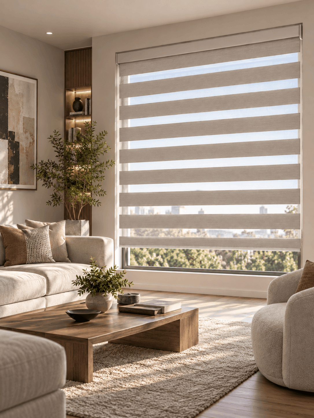 Zebra blinds in a Frisco living room
