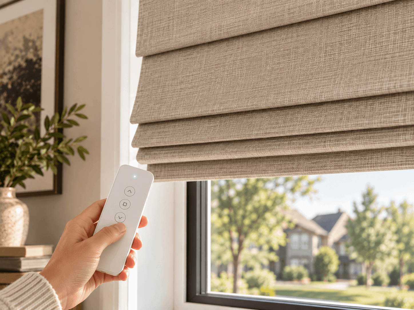 Motorized remote Roman blind control